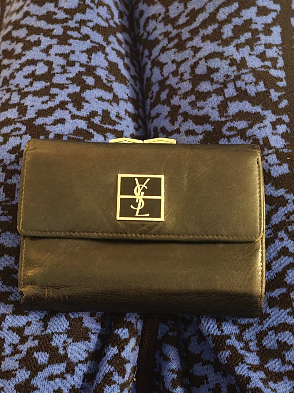 Yves Saint Laurent Black Leather Wallet with Silver Logo